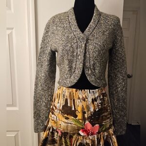 Calvin Klein Green Cropped Knit Jewled Button Cardigan